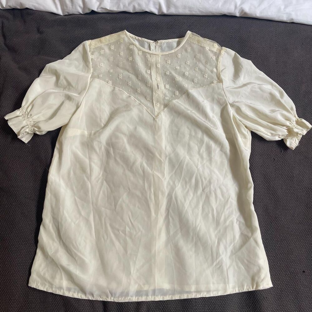 American-vintage Women's Cream and White Blouse